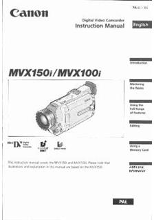 Canon MVX 100 i manual. Camera Instructions.